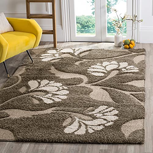 SAFAVIEH Florida Shag Collection 6'7" Round Smoke / Beige SG459 Floral Non-Shedding Living Room Bedroom Dining Room Entryway Plush 1.2-inch Thick Area Rug