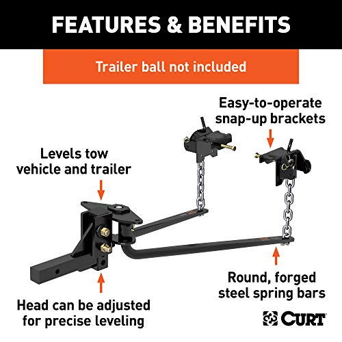 CURT 17050 Round Bar Weight Distribution Hitch with Integrated Lubrication, Up to 6K, 2-Inch Shank