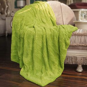 home soft things green herringbone brushed throw blanket, 50'' x 60'', dark citron, lightweight fluffy plush comfy cozy couch bed covers suitable for kids adults friends home décor