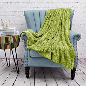 Home Soft Things Green Herringbone Brushed Throw Blanket, 50'' x 60'', Dark Citron, Lightweight Fluffy Plush Comfy Cozy Couch Bed Covers Suitable for Kids Adults Friends Home Décor