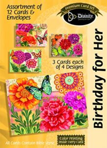 divinity boutique greeting card assortment: birthday for her, butterfly blooms with scripture (21709n), multicolored, 5x7 inch