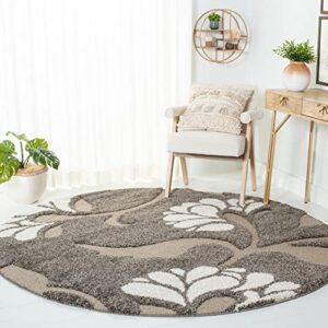 safavieh florida shag collection 5' round smoke / beige sg459 floral non-shedding living room bedroom dining room entryway plush 1.2-inch thick area rug