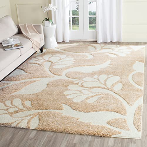 SAFAVIEH Florida Shag Collection 5' Round Smoke / Beige SG459 Floral Non-Shedding Living Room Bedroom Dining Room Entryway Plush 1.2-inch Thick Area Rug