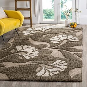 SAFAVIEH Florida Shag Collection 5' Round Smoke / Beige SG459 Floral Non-Shedding Living Room Bedroom Dining Room Entryway Plush 1.2-inch Thick Area Rug