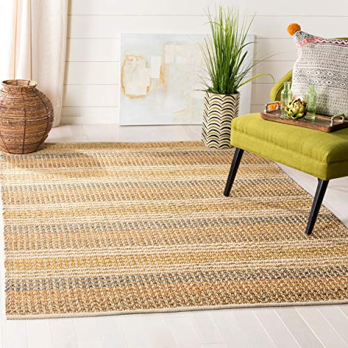 SAFAVIEH Organica Collection Area Rug - 6' x 9', Multi, Handmade Stripe Jute, Ideal for High Traffic Areas in Living Room, Bedroom (ORG411A)