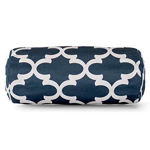 Majestic Home Goods Navy Trellis Indoor / Outdoor Round Bolster Pillow 18.5" L x 8" W x 8" H