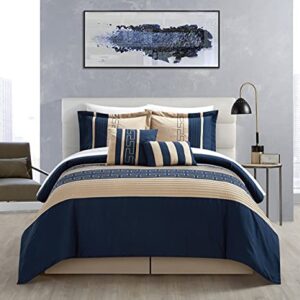 Chic Home CS1220-023-AN Carlton 6-Piece Comforter Set, Queen Size, Blue