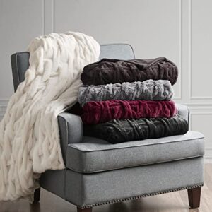 Madison Park Oversized Ruched Faux Fur Throw, 50 by 60",Brown