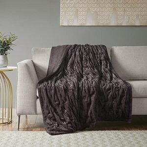 Madison Park Oversized Ruched Faux Fur Throw, 50 by 60",Brown