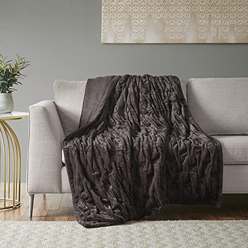 Madison Park Oversized Ruched Faux Fur Throw, 50 by 60",Brown
