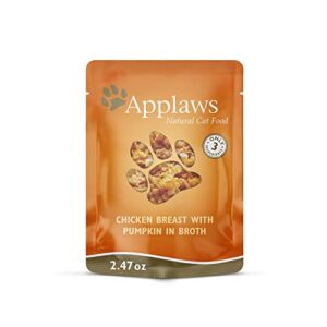 applaws natural wet cat food, limited ingredient cat food pouches- chicken breast with pumpkin in broth - 12 x 2.47oz pouches