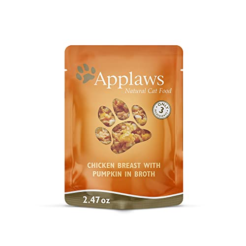 Applaws Natural Wet Cat Food, Limited Ingredient Cat Food Pouches- Chicken Breast with Pumpkin in Broth - 12 x 2.47oz Pouches