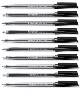 staedtler medium 0.5mm black 430 stick ballpoint pens writing pen smooth effortless ink flow regulated (pack of 10) supplied loose
