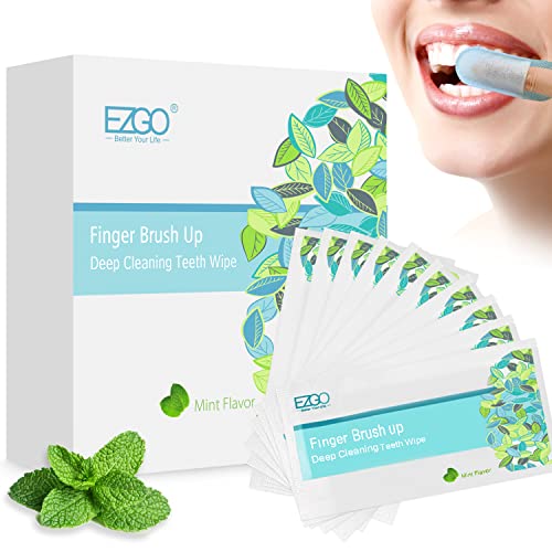 EZGO 100pcs Deep Cleaning Teeth Wipes Finger Brush Teeth Wipes Oral Brush Ups Latex Free Mint Flavor