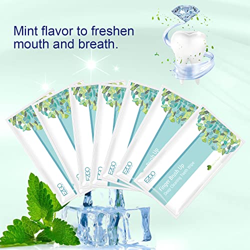 EZGO 100pcs Deep Cleaning Teeth Wipes Finger Brush Teeth Wipes Oral Brush Ups Latex Free Mint Flavor