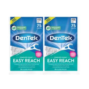 dentek complete clean easy reach floss picks, advanced fluoride coating, mouthwash blast flavor, 75 ct. (pack of 2)