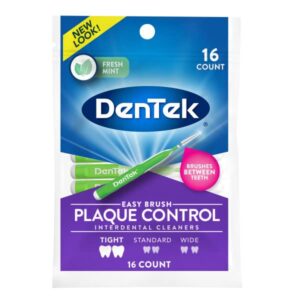 dentek easy brush plaque control interdental cleaners, tight, 16 count (pack of 2)