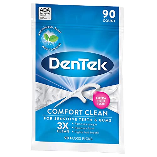 DenTek Comfort Clean Floss Picks for Sensitive Teeth, Soft and Silky Ribbon, 90 Count Each (Pack of 2)