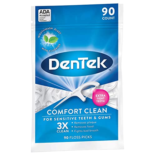 DenTek Comfort Clean Floss Picks for Sensitive Teeth, Soft and Silky Ribbon, 90 Count Each (Pack of 2)