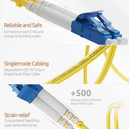 BEYONDTECH LC to LC Fiber Patch Cable Single Mode Duplex - 1m (3.28ft) - 9/125um OS1 LSZH PureOptics Optic Patch Cable Series