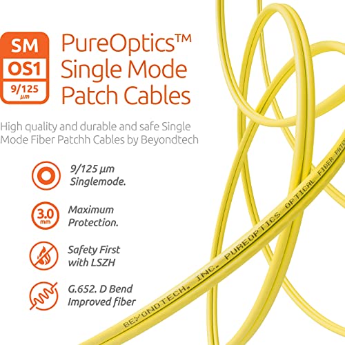 BEYONDTECH LC to LC Fiber Patch Cable Single Mode Duplex - 1m (3.28ft) - 9/125um OS1 LSZH PureOptics Optic Patch Cable Series