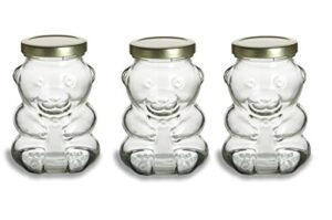 nakpunar 9 oz glass bear jars with lids for honey, candies, piggy banks (3, gold)