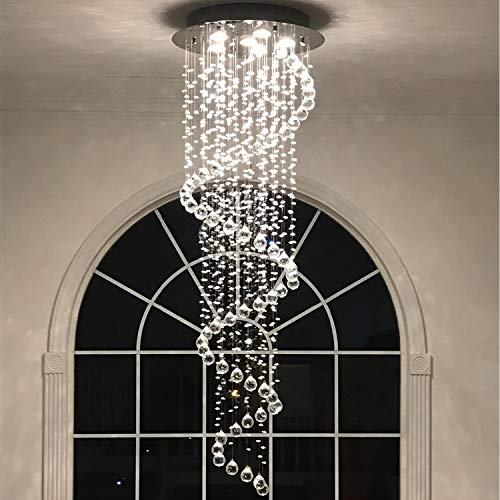 Modern Contemporary Swirl Chandelier Lighting for Foyer Dining Room Kitchen Chandelier Fixture Ceiling Light Rain Drop with All Crystal Balls D20'' X H61'' of CRYSTOP