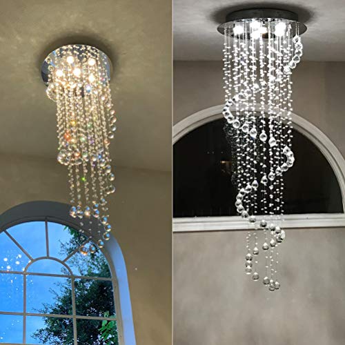 Modern Contemporary Swirl Chandelier Lighting for Foyer Dining Room Kitchen Chandelier Fixture Ceiling Light Rain Drop with All Crystal Balls D20'' X H61'' of CRYSTOP