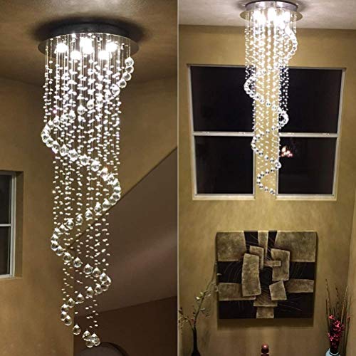 Modern Contemporary Swirl Chandelier Lighting for Foyer Dining Room Kitchen Chandelier Fixture Ceiling Light Rain Drop with All Crystal Balls D20'' X H61'' of CRYSTOP