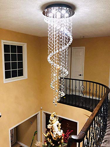 Modern Contemporary Swirl Chandelier Lighting for Foyer Dining Room Kitchen Chandelier Fixture Ceiling Light Rain Drop with All Crystal Balls D20'' X H61'' of CRYSTOP