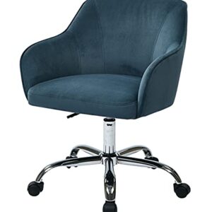 OSP Home Furnishings Bristol Adjustable Extra Plush Swivel Home Office Task Chair with Polished Chrome Base, Atlantic Blue Velvet