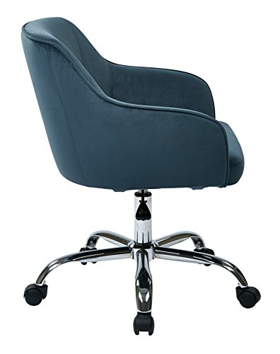 OSP Home Furnishings Bristol Adjustable Extra Plush Swivel Home Office Task Chair with Polished Chrome Base, Atlantic Blue Velvet