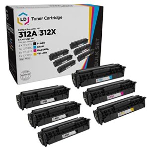 ld remanufactured toner cartridge replacements for hp 312x high yield & hp 312a (3 black, 1 cyan, 1 magenta, 1 yellow, 6-pack)
