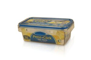 press n' click 2.3 cup rectangle container - clear w/blue trim