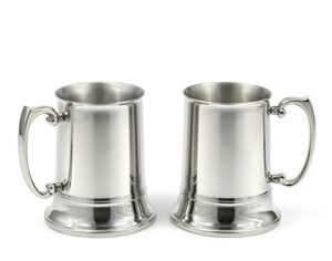 stainlesslux 77362 2-piece brilliant double-walled stainless steel large beer mug set (16 oz) - quality stainlesslux barware for your enjoyment