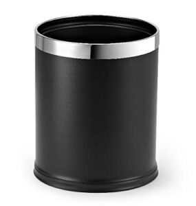 brelso 'invisi-overlap' metal trash can, open top small office wastebasket, round shape (black)