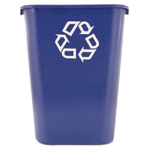 rubbermaid commercial rubbermaid 295773be large deskside recycle container w/symbol, rectangular, plastic, 41.25qt, blue
