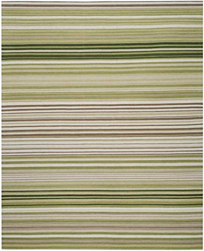 SAFAVIEH Marbella Collection Area Rug - 8' x 10', Green, Handmade Flat Weave Stripe Wool, Ideal for High Traffic Areas in Living Room, Bedroom (MRB273A)