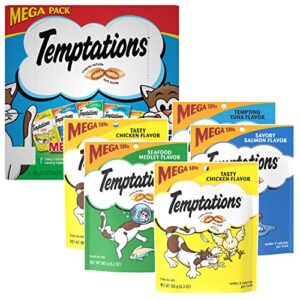 temptations classic crunchy and soft cat treats mega pack, (5) 6.3 oz. pouches