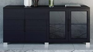 zuri furniture hayes modern cabinet with glass doors - black oak