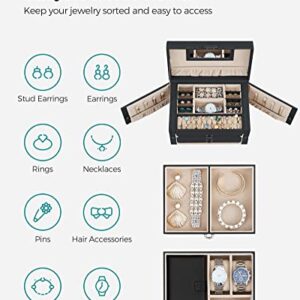 SONGMICS Jewelry Box 3 Layers, Jewelry Organizer with 2 Drawers, Jewelry Case with Portable Travel Case, with Handle, Lockable, Jewelry Storage, Gift for Loved ones, Black UJBC121B