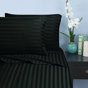 elegant comfort wrinkle & fade resistant 1500 thread count - damask stripes egyptian quality luxurious silky soft 4pc sheet set, up to 16" deep pocket, queen, black