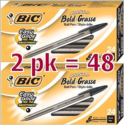 BIC Cristal Bold, 1.6 mm Ball Pen, Black - Pack of 48 (MSBP241-BKx2)