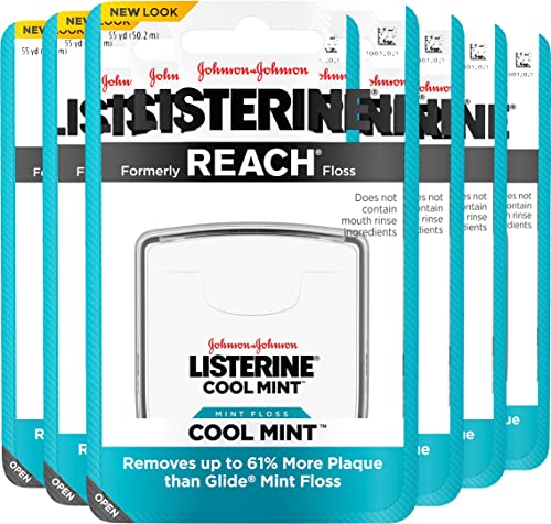 Listerine Cool Mint Interdental Floss Bundle | Effective Plaque Removal, Teeth & Gum Protection | Shred-Resistant, Fresh-Breath Feeling, PFAS Free | 55 Yards, 6 Pack