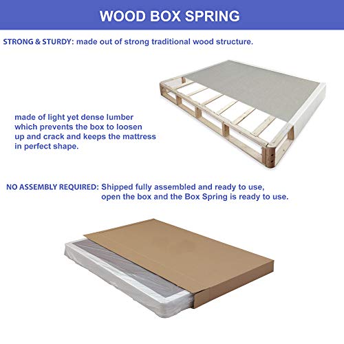 Continental Sleep 4-Inch Fully Assembled Wood Low Profile Traditional Box Spring/Foundation for Mattress Set, Queen, Beige