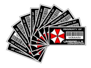 asset tag - property of umbrella corporation