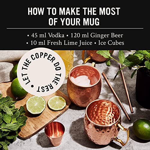 will's Moscow Mule Copper Mugs - Set of 4-100% Pure Solid Copper Mugs - 16 oz Premium Gift Set with 4 Cocktail Copper Straws, Shot Glass and Recipe Booklet