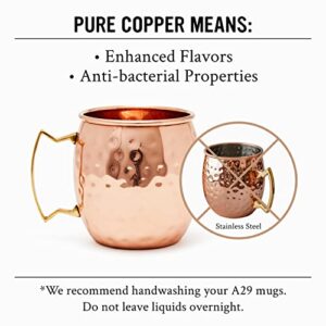 will's Moscow Mule Copper Mugs - Set of 4-100% Pure Solid Copper Mugs - 16 oz Premium Gift Set with 4 Cocktail Copper Straws, Shot Glass and Recipe Booklet