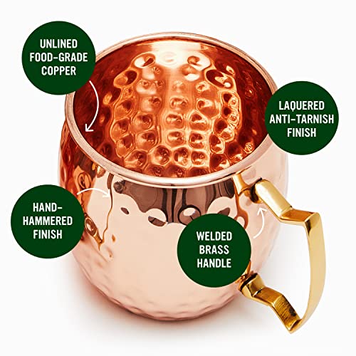 will's Moscow Mule Copper Mugs - Set of 4-100% Pure Solid Copper Mugs - 16 oz Premium Gift Set with 4 Cocktail Copper Straws, Shot Glass and Recipe Booklet