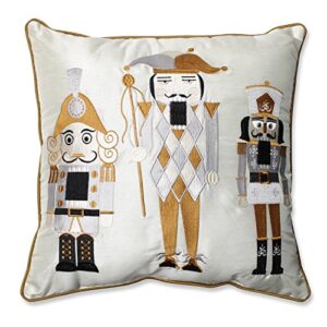 pillow perfect embroidered nutcrackers throw pillow, 16.5" x 16.5", gold